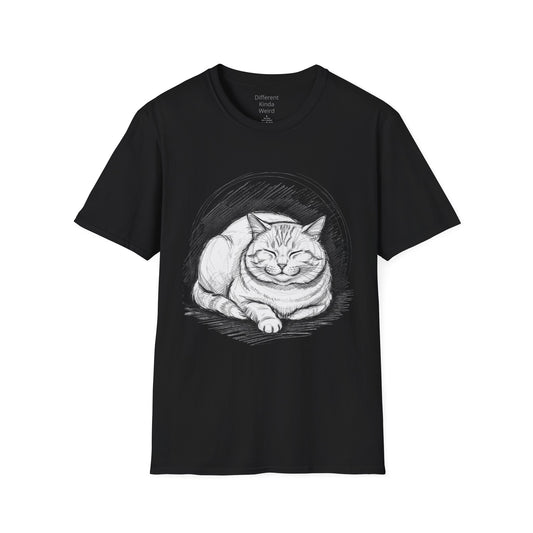 Cat Sketch T-Shirt — Relaxed Sleeping Cat Illustration Tee
