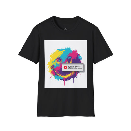 Graphic Tee — Colorful Drip Smiley with "System Error" Alert