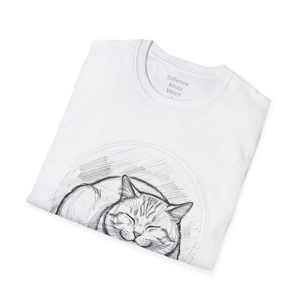 Cat Sketch T-Shirt — Relaxed Sleeping Cat Illustration Tee