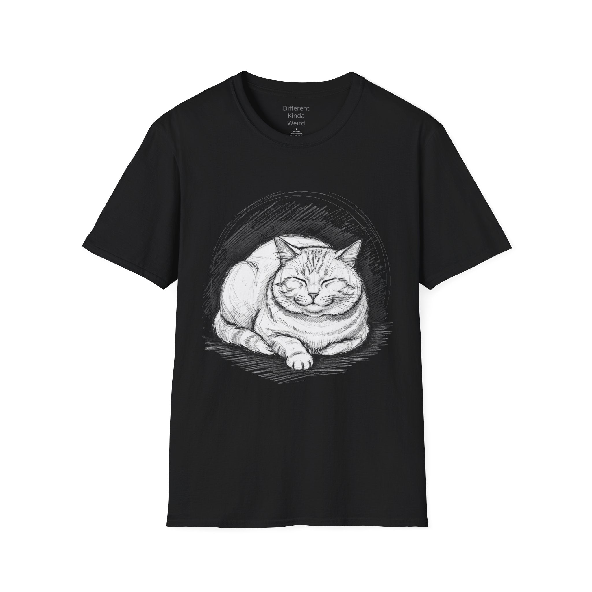 Cat Sketch T-Shirt — Relaxed Sleeping Cat Illustration Tee