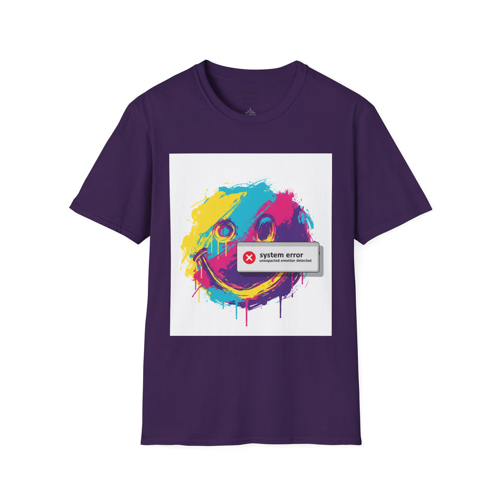 Graphic Tee — Colorful Drip Smiley with "System Error" Alert