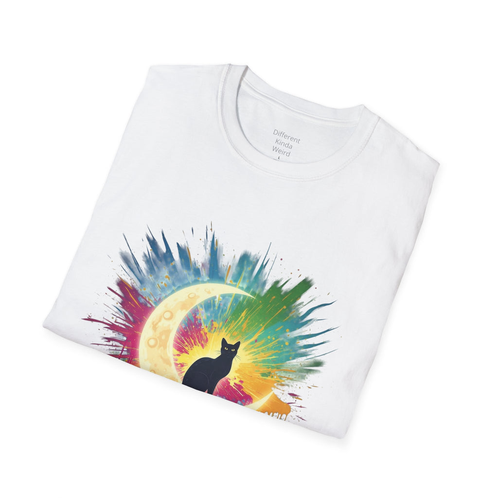 Cat Moonwatercolor T-Shirt — Colorful Crescent Moon Cat Tee