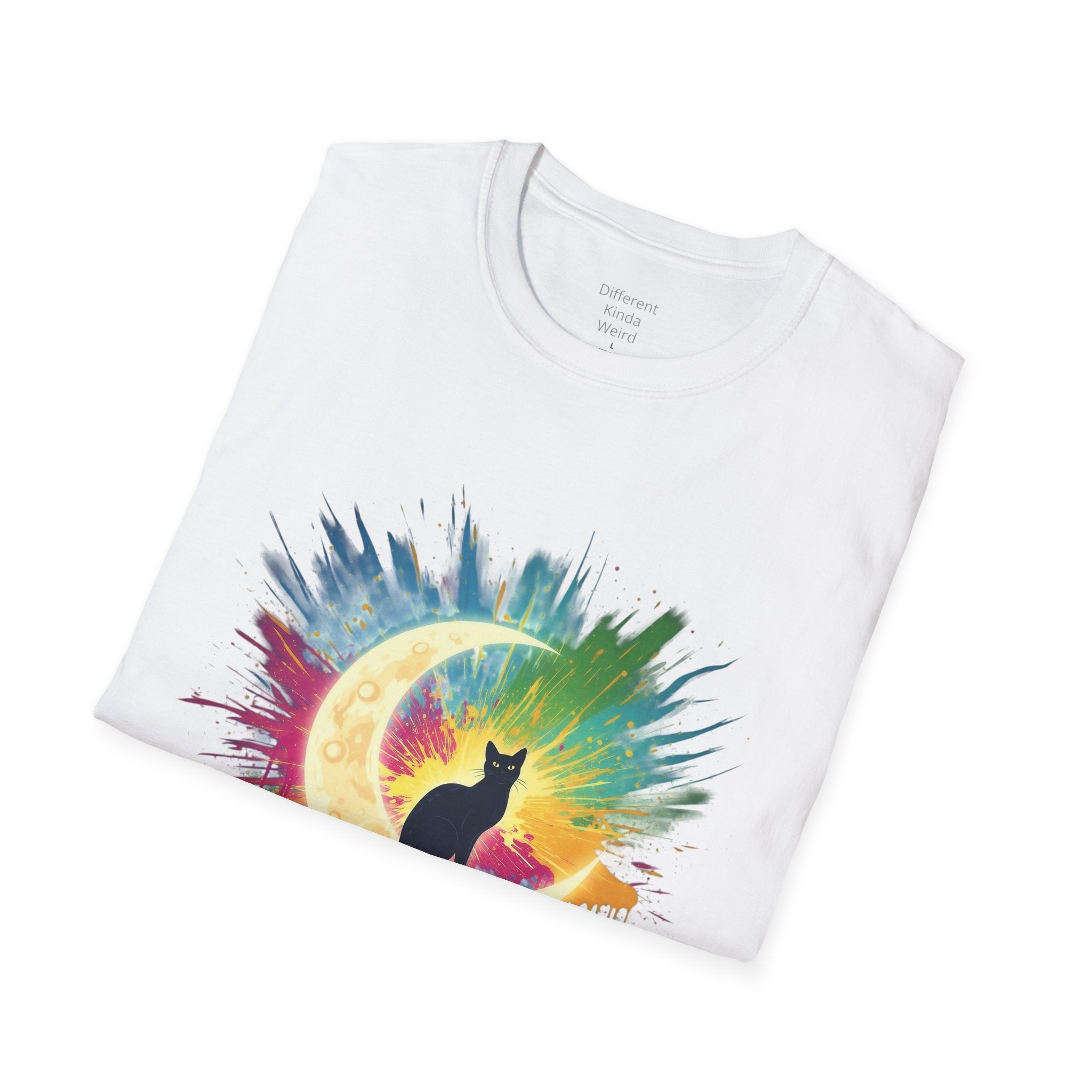 Cat Moonwatercolor T-Shirt — Colorful Crescent Moon Cat Tee