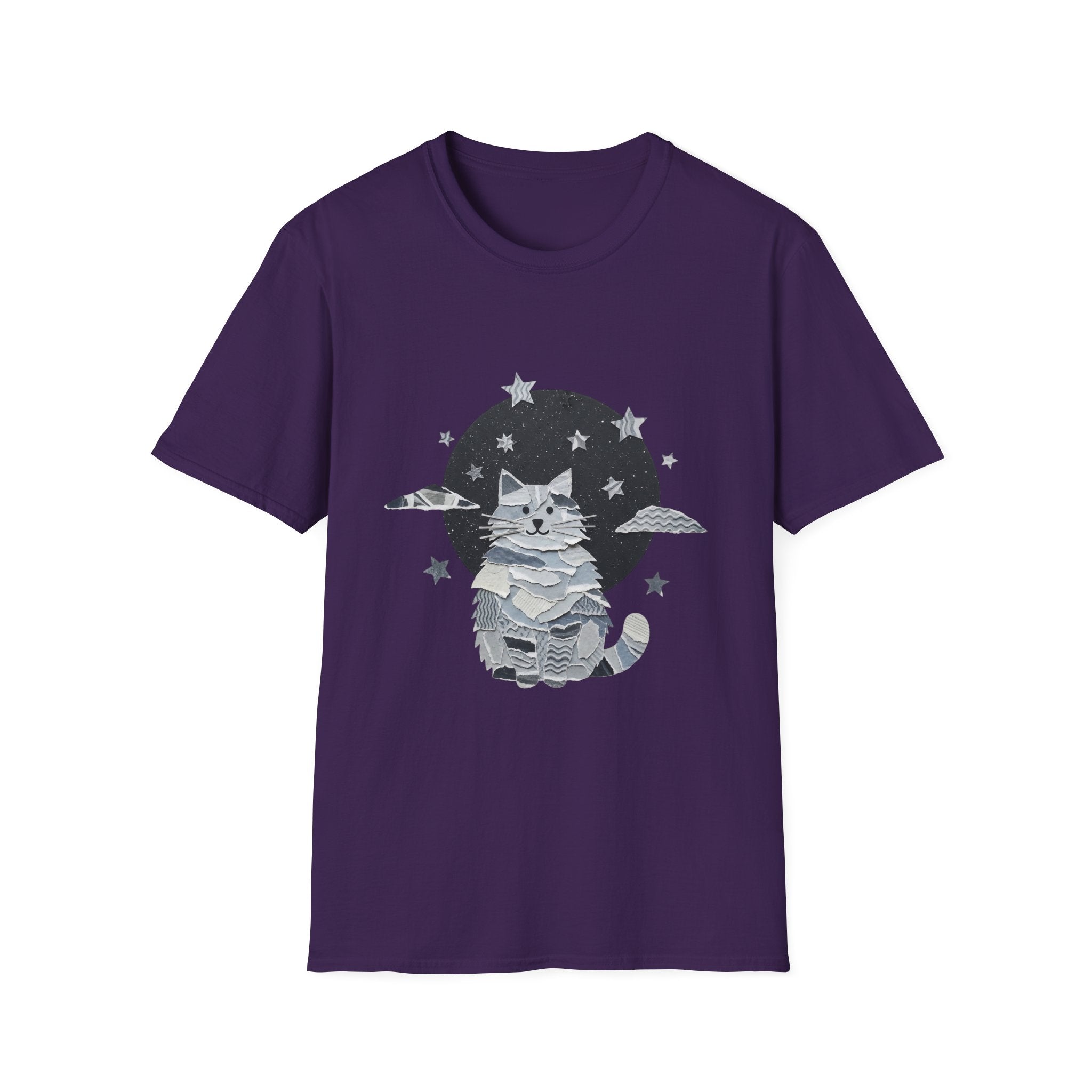 Celestial Cat Graphic Tee — Cute Space Cat T-Shirt with Stars