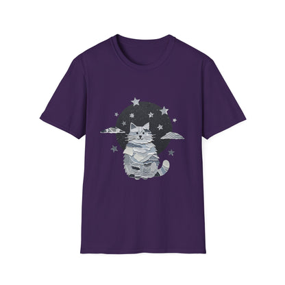 Celestial Cat Graphic Tee — Cute Space Cat T-Shirt with Stars
