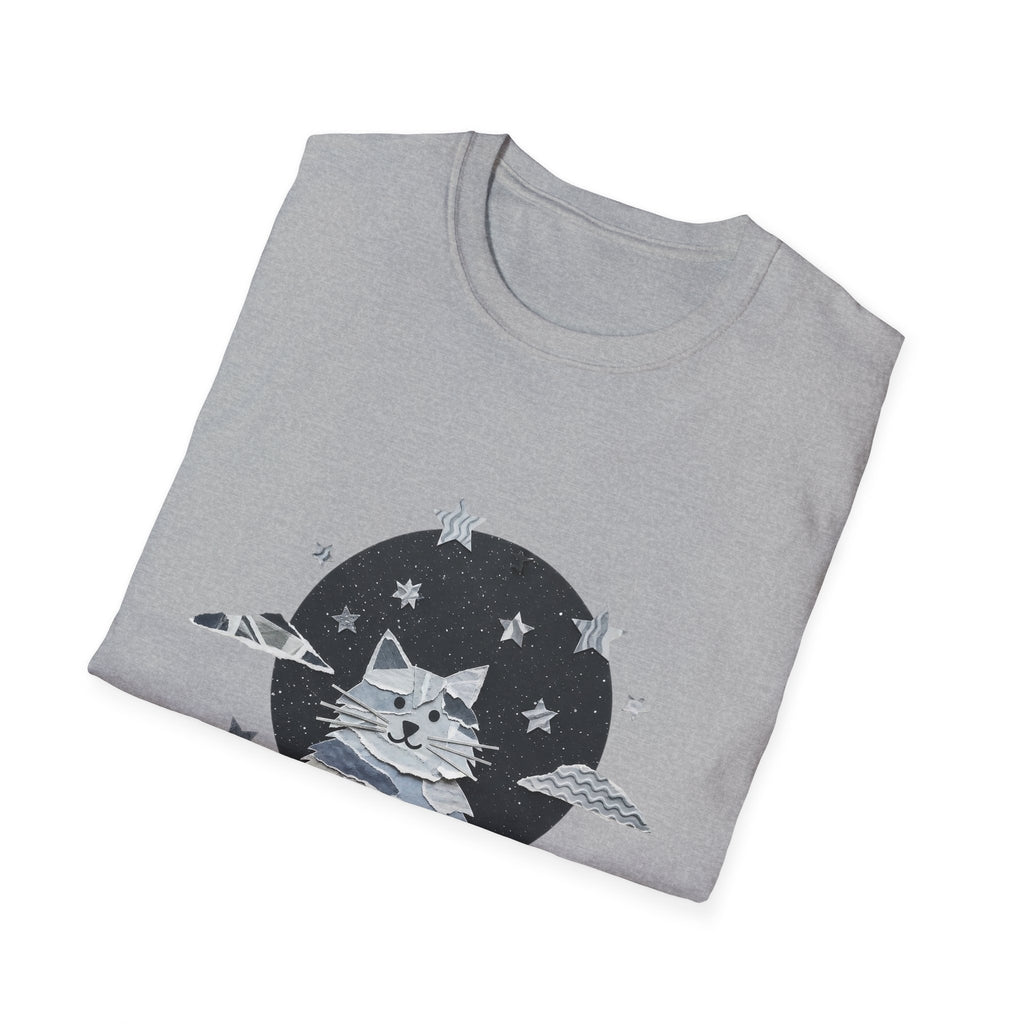 Celestial Cat Graphic Tee — Cute Space Cat T-Shirt with Stars