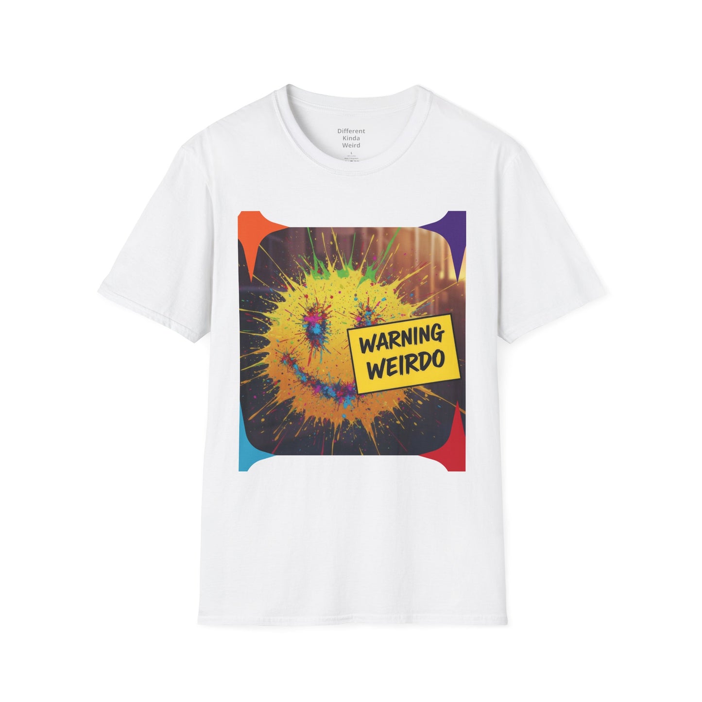 T-Shirt — "Warning Weirdo" Retro Smiley Graphic Tee