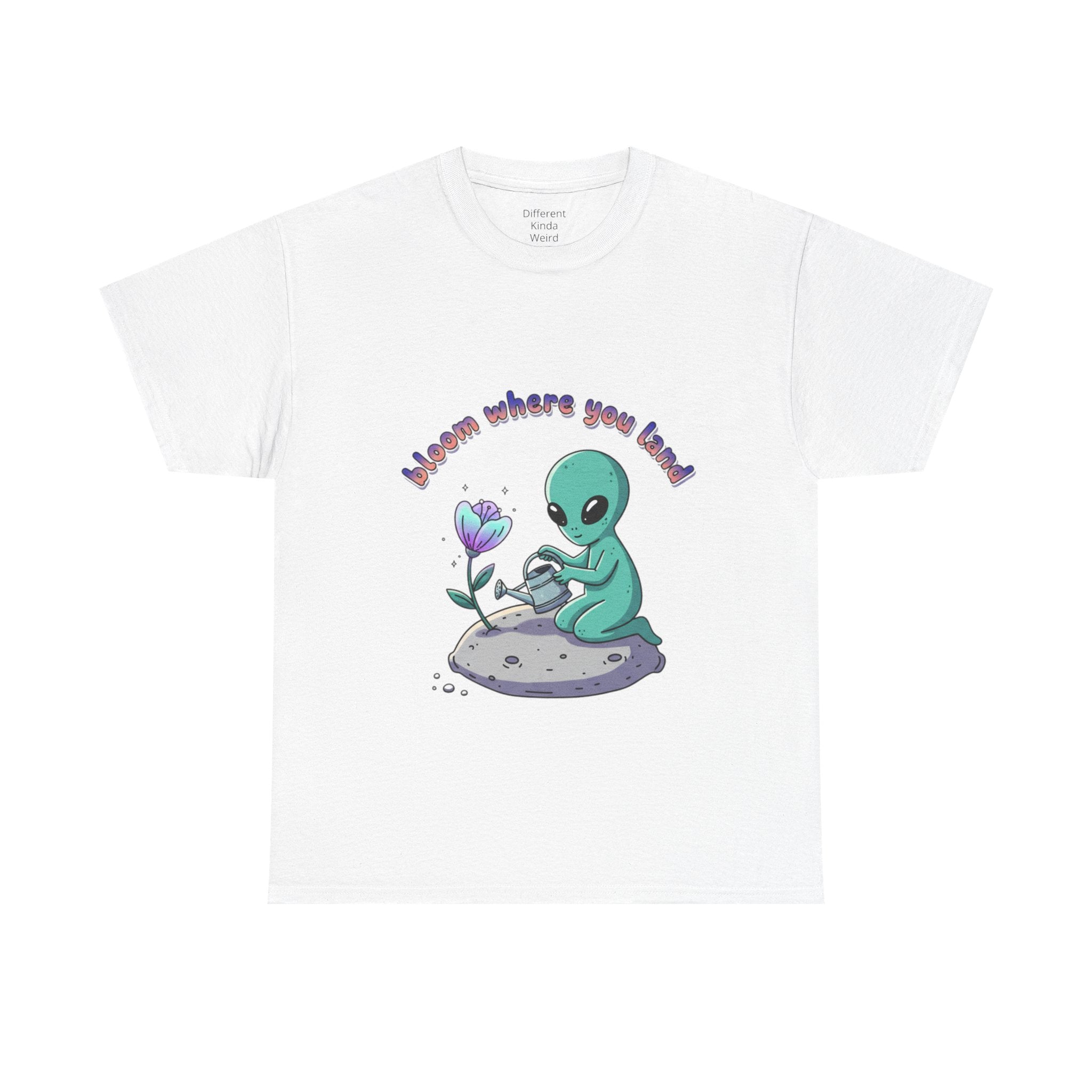 Alien Planting Tee — "Bloom Where You Land" Cute Alien Graphic T-Shirt