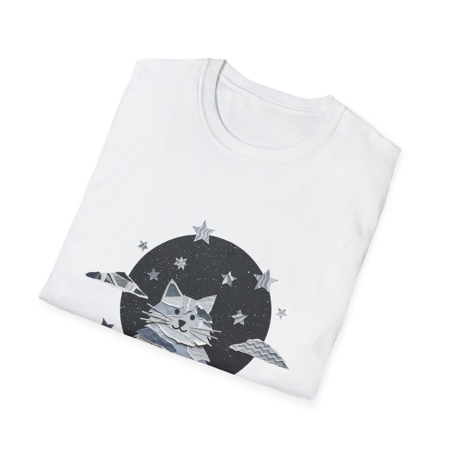 Celestial Cat Graphic Tee — Cute Space Cat T-Shirt with Stars
