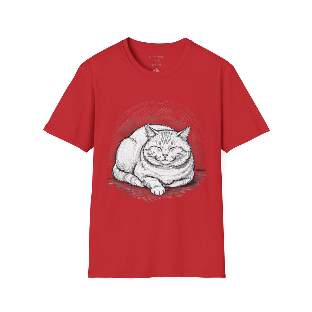 Cat Sketch T-Shirt — Relaxed Sleeping Cat Illustration Tee