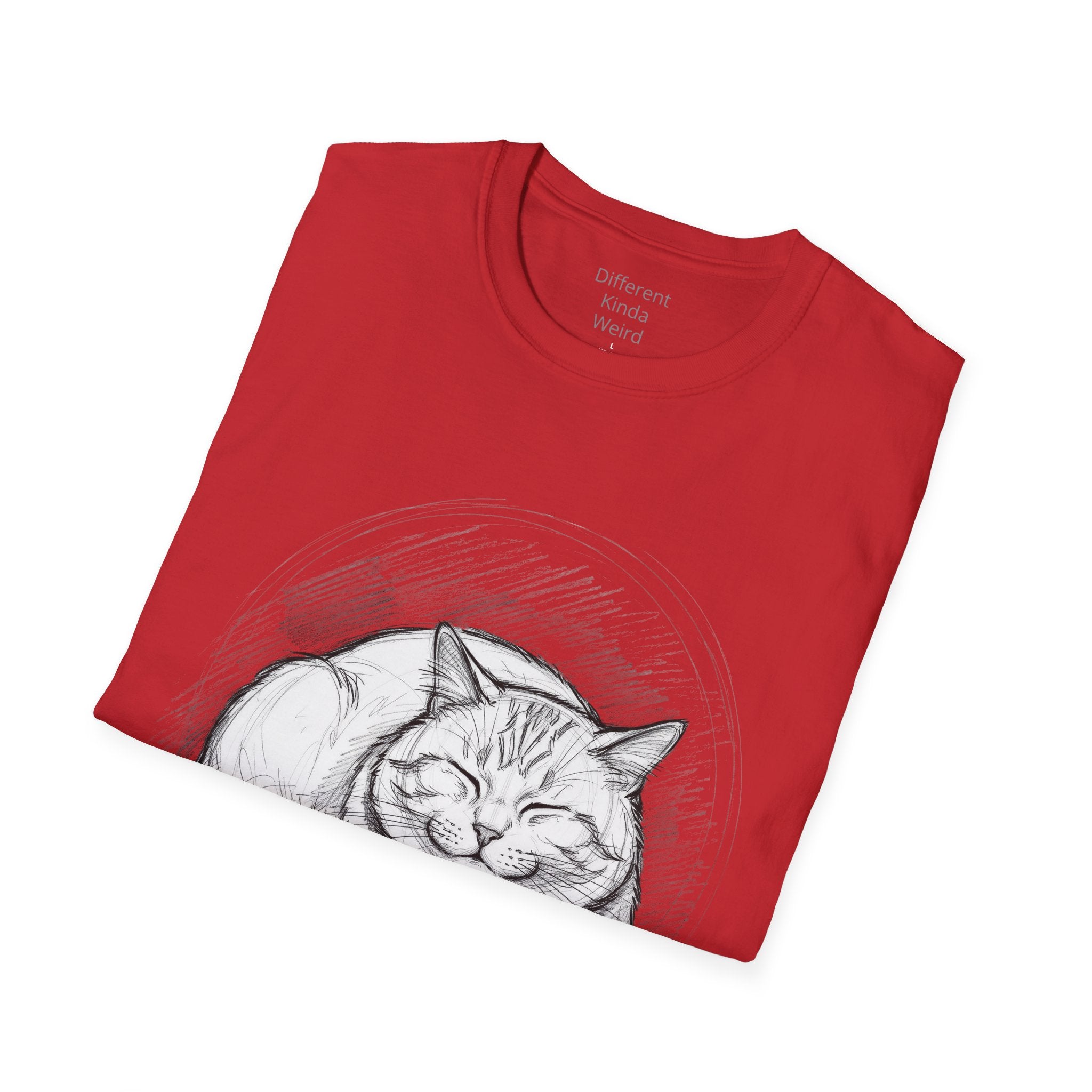 Cat Sketch T-Shirt — Relaxed Sleeping Cat Illustration Tee