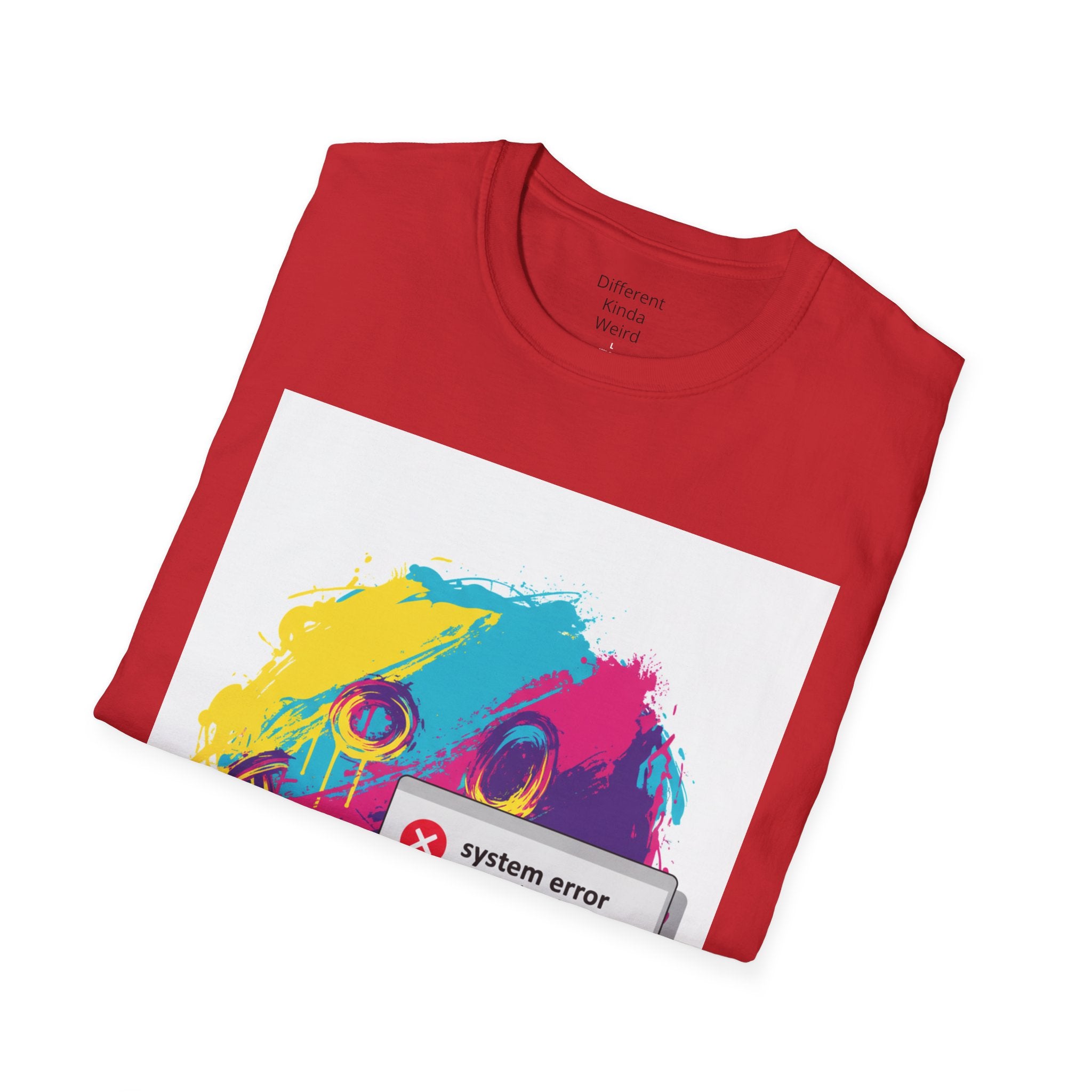 Graphic Tee — Colorful Drip Smiley with "System Error" Alert