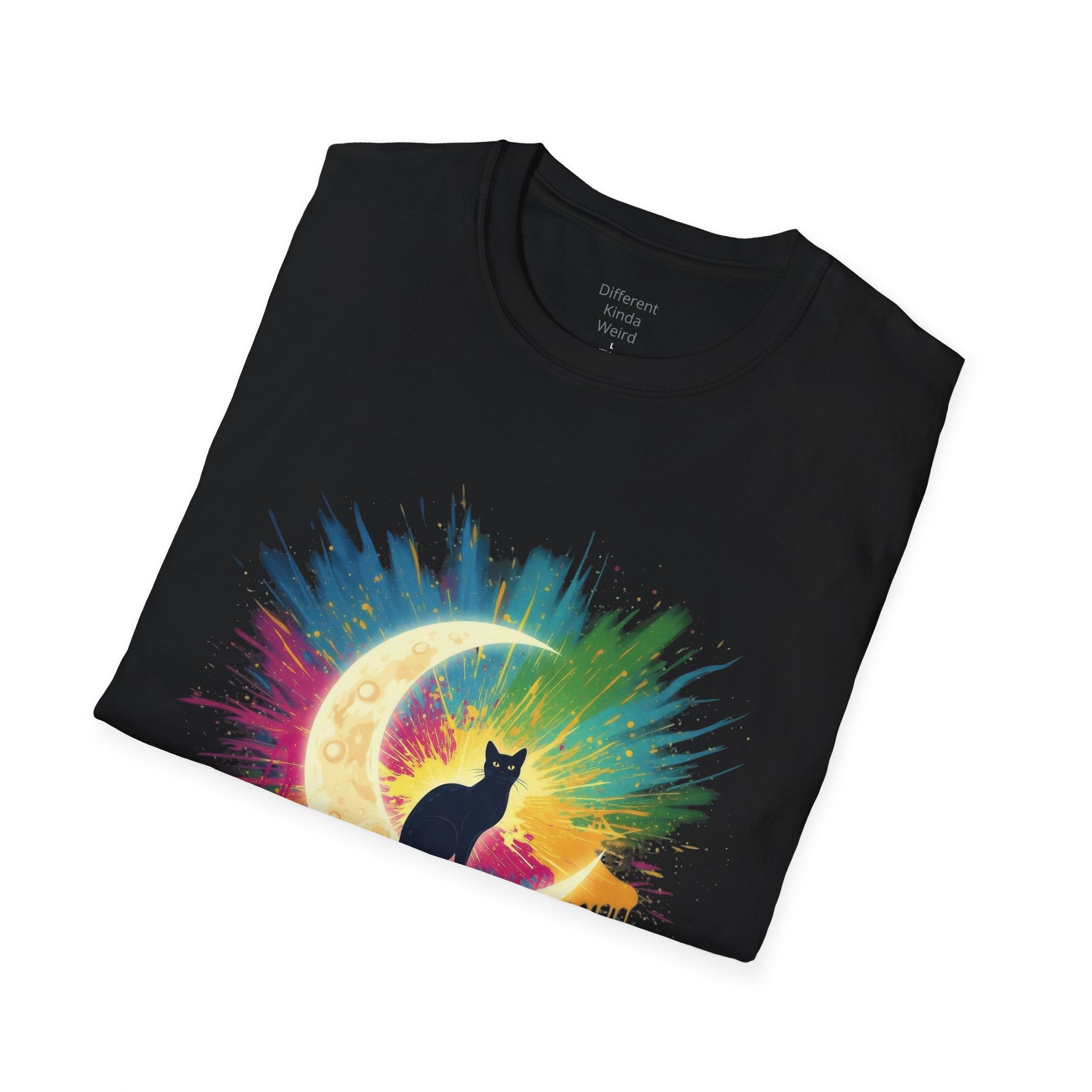 Cat Moonwatercolor T-Shirt — Colorful Crescent Moon Cat Tee