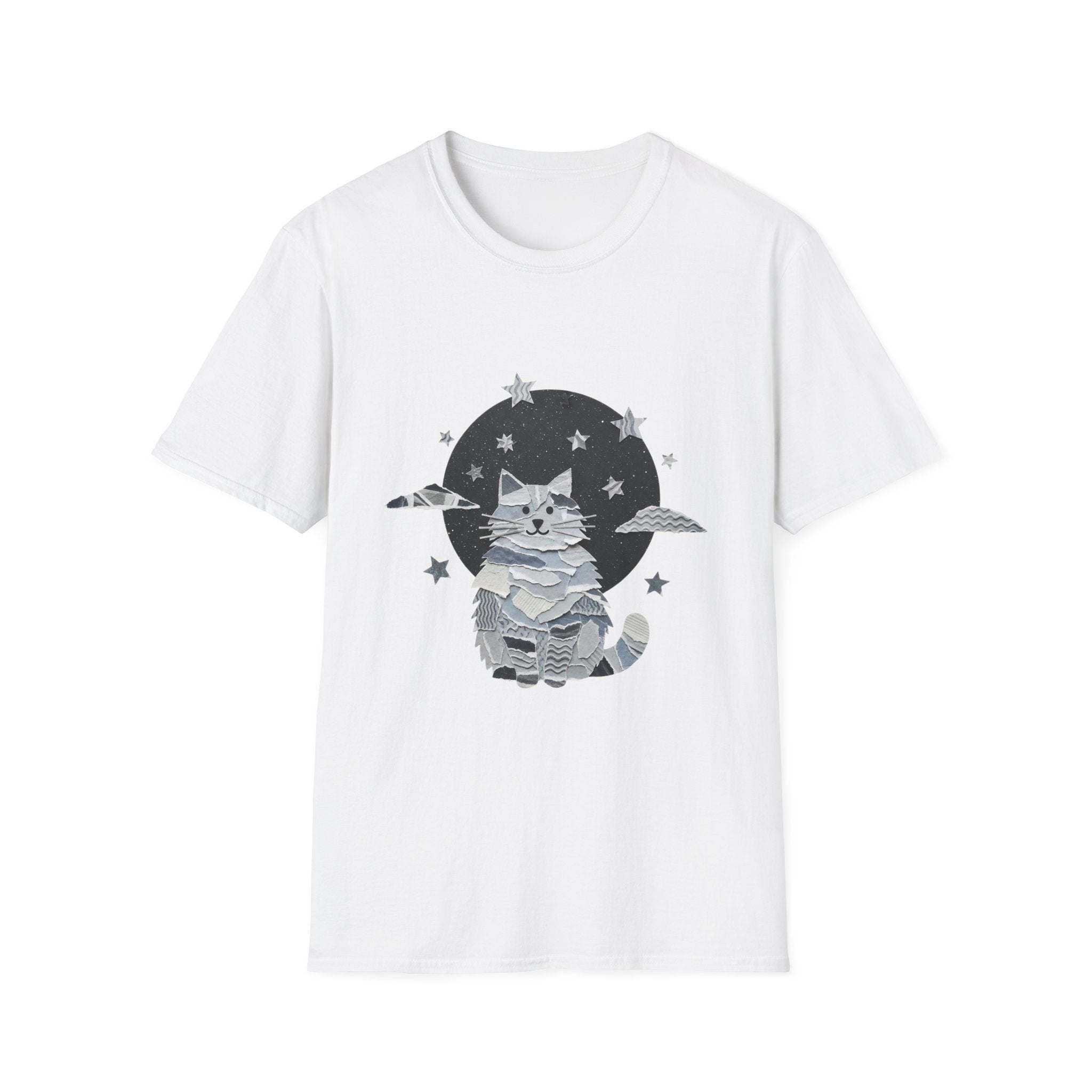 Celestial Cat Graphic Tee — Cute Space Cat T-Shirt with Stars