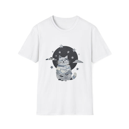 Celestial Cat Graphic Tee — Cute Space Cat T-Shirt with Stars
