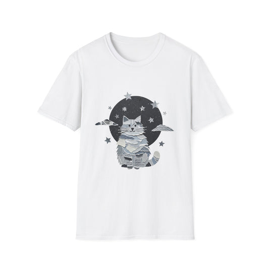 Celestial Cat Graphic Tee — Cute Space Cat T-Shirt with Stars