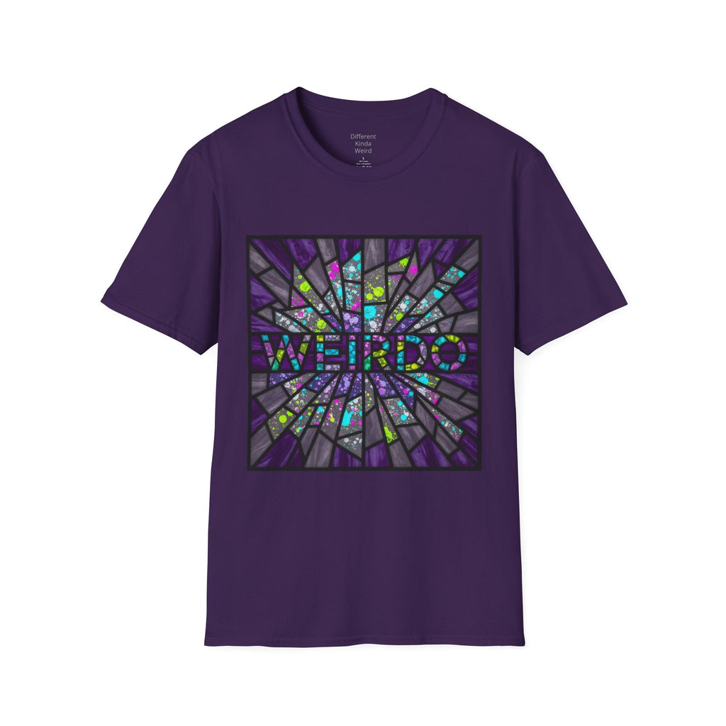 Weirdo Stained Glass T-Shirt — Colorful Mosaic 'WEIRDO' Graphic Tee
