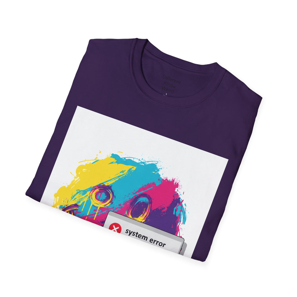 Graphic Tee — Colorful Drip Smiley with "System Error" Alert