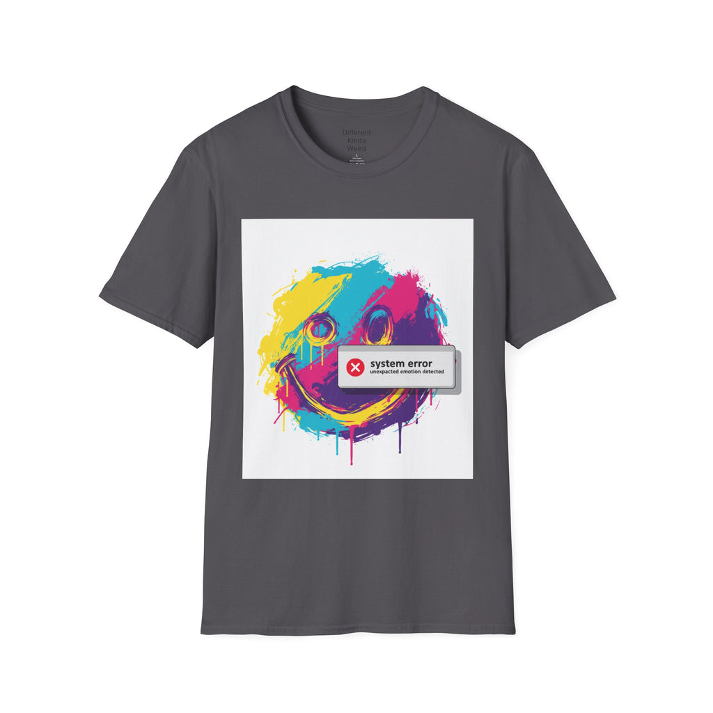 Graphic Tee — Colorful Drip Smiley with "System Error" Alert