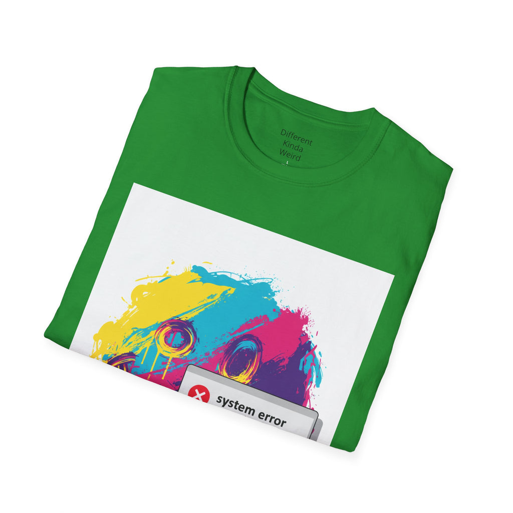 Graphic Tee — Colorful Drip Smiley with "System Error" Alert