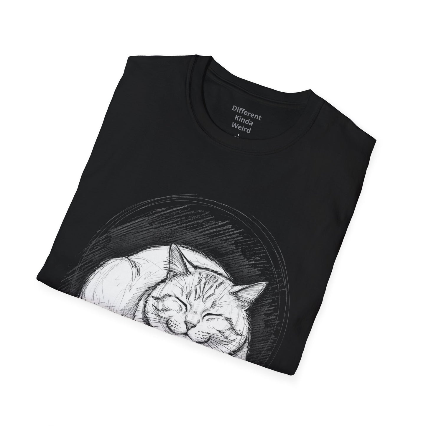 Cat Sketch T-Shirt — Relaxed Sleeping Cat Illustration Tee
