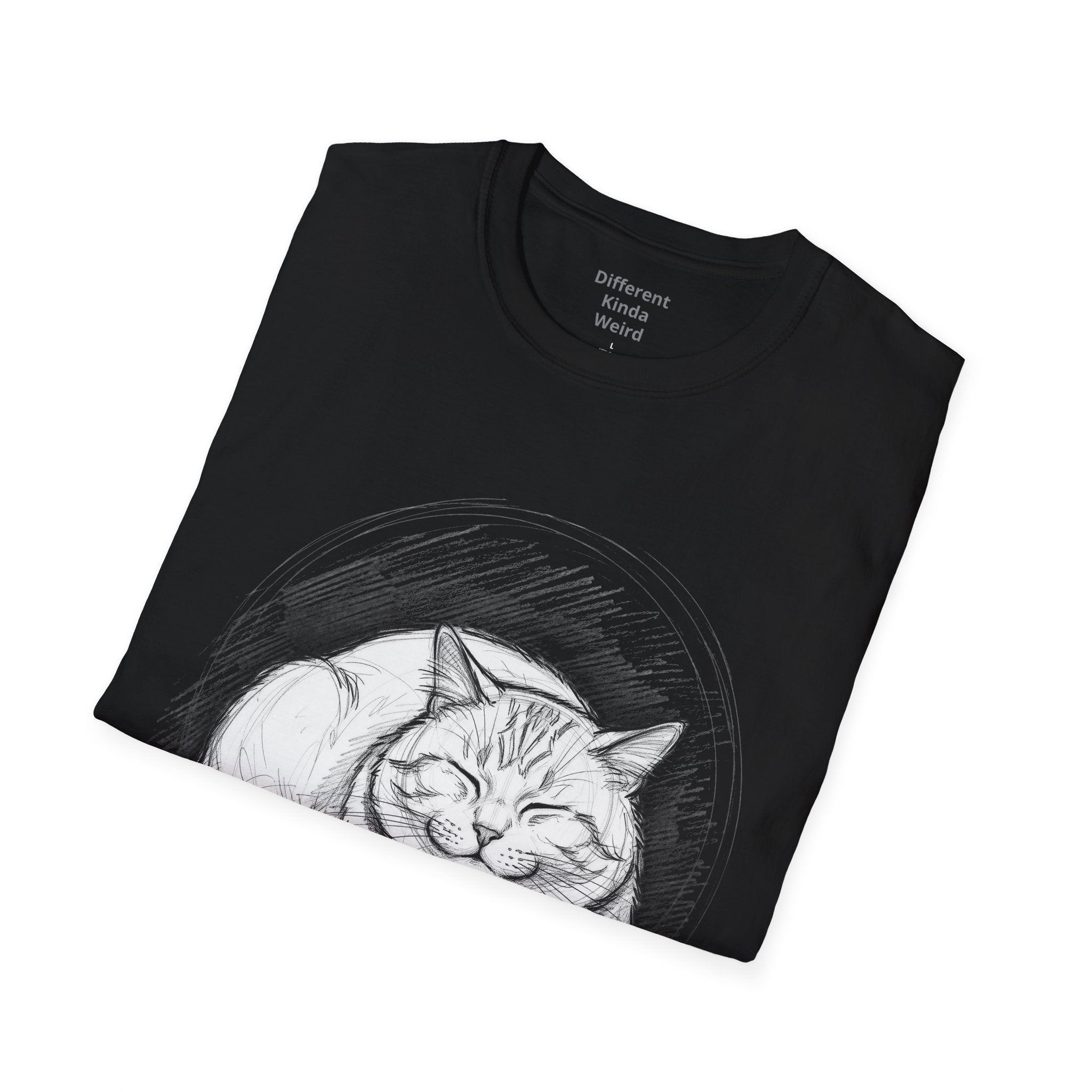 Cat Sketch T-Shirt — Relaxed Sleeping Cat Illustration Tee