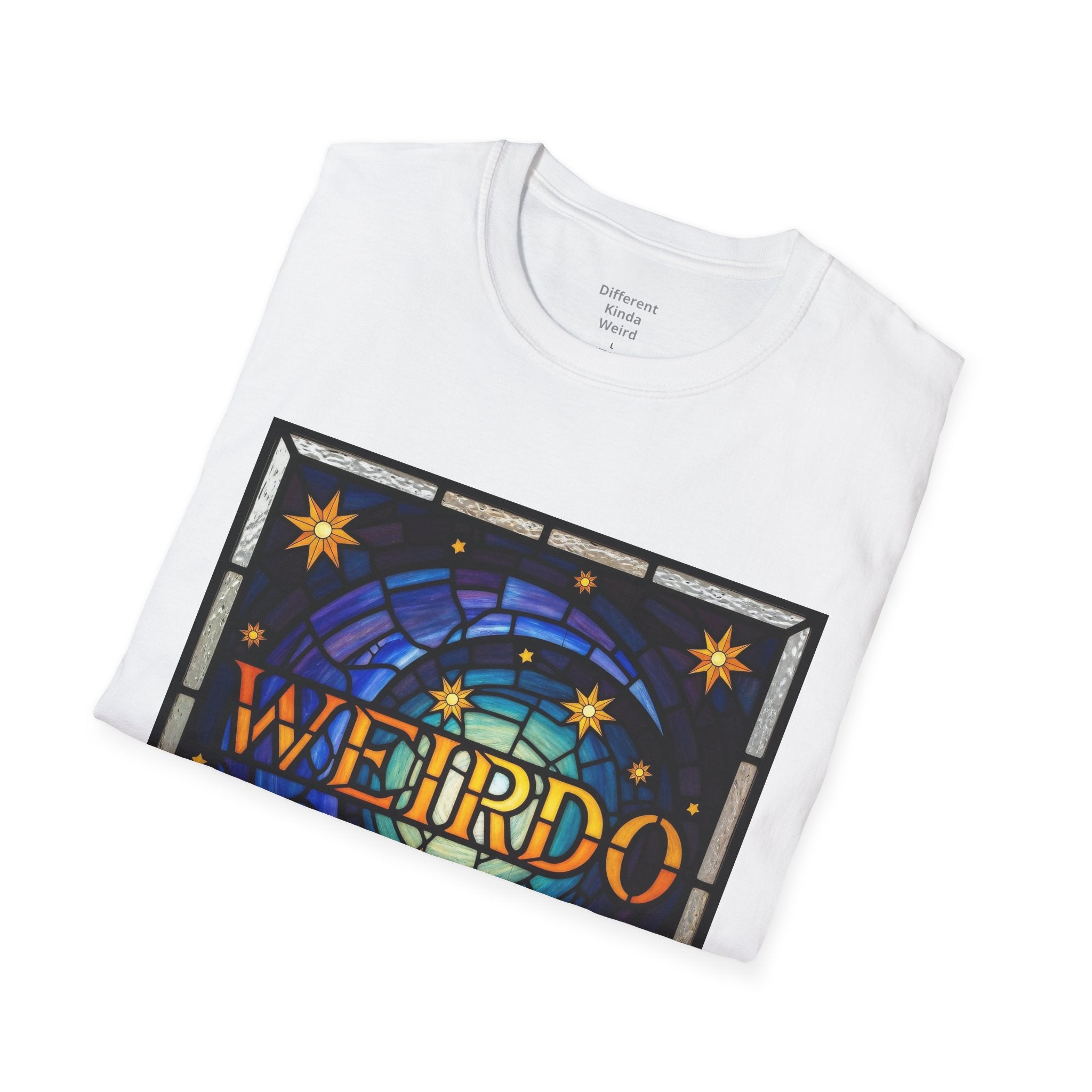 Weirdo Stained Glass Graphic T-Shirt — Retro Celestial Art Tee