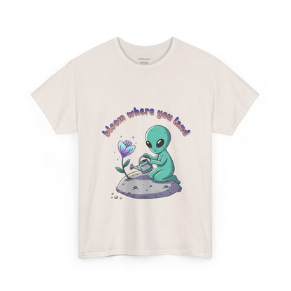 Alien Planting Tee — "Bloom Where You Land" Cute Alien Graphic T-Shirt
