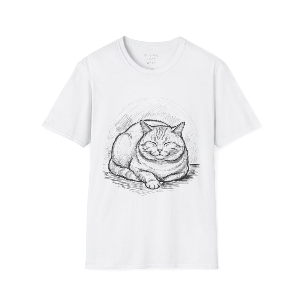Cat Sketch T-Shirt — Relaxed Sleeping Cat Illustration Tee