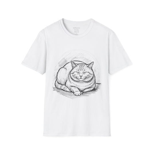 Cat Sketch T-Shirt — Relaxed Sleeping Cat Illustration Tee