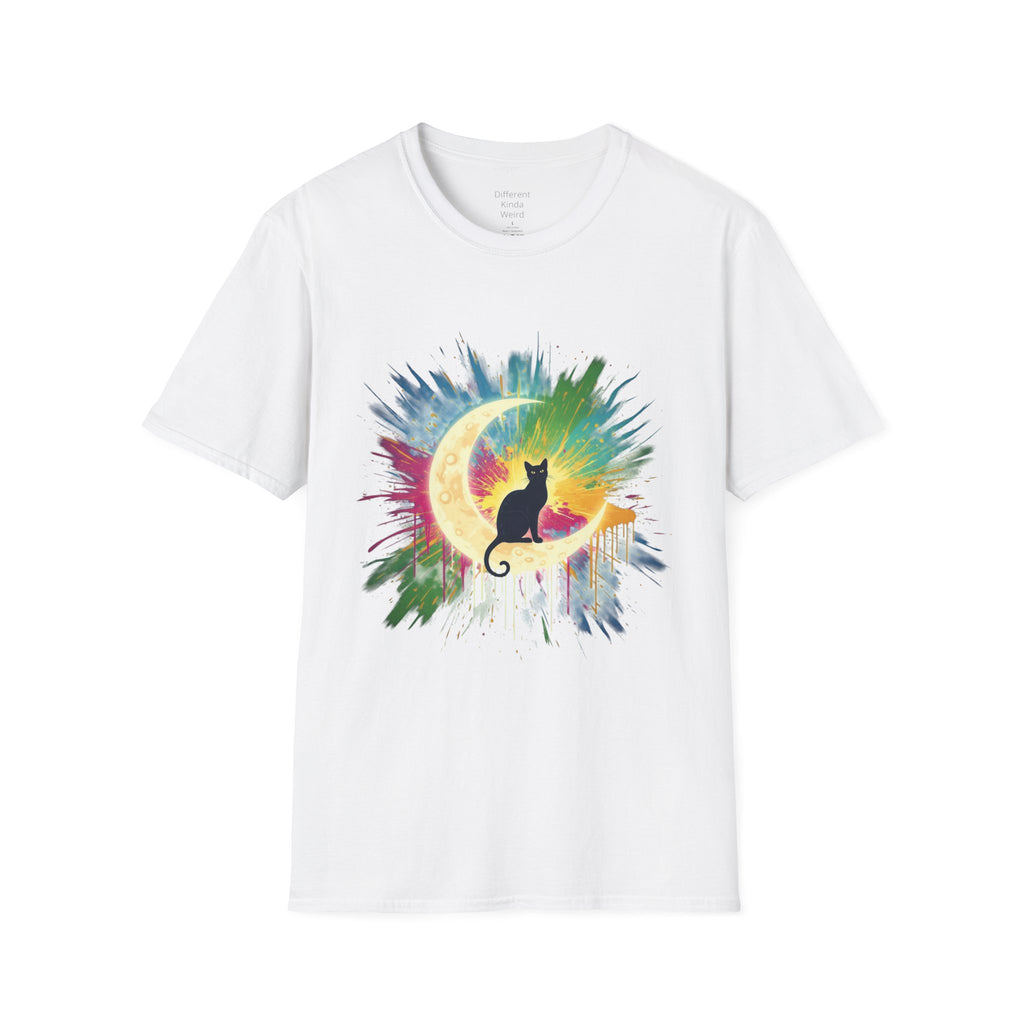 Cat Moonwatercolor T-Shirt — Colorful Crescent Moon Cat Tee