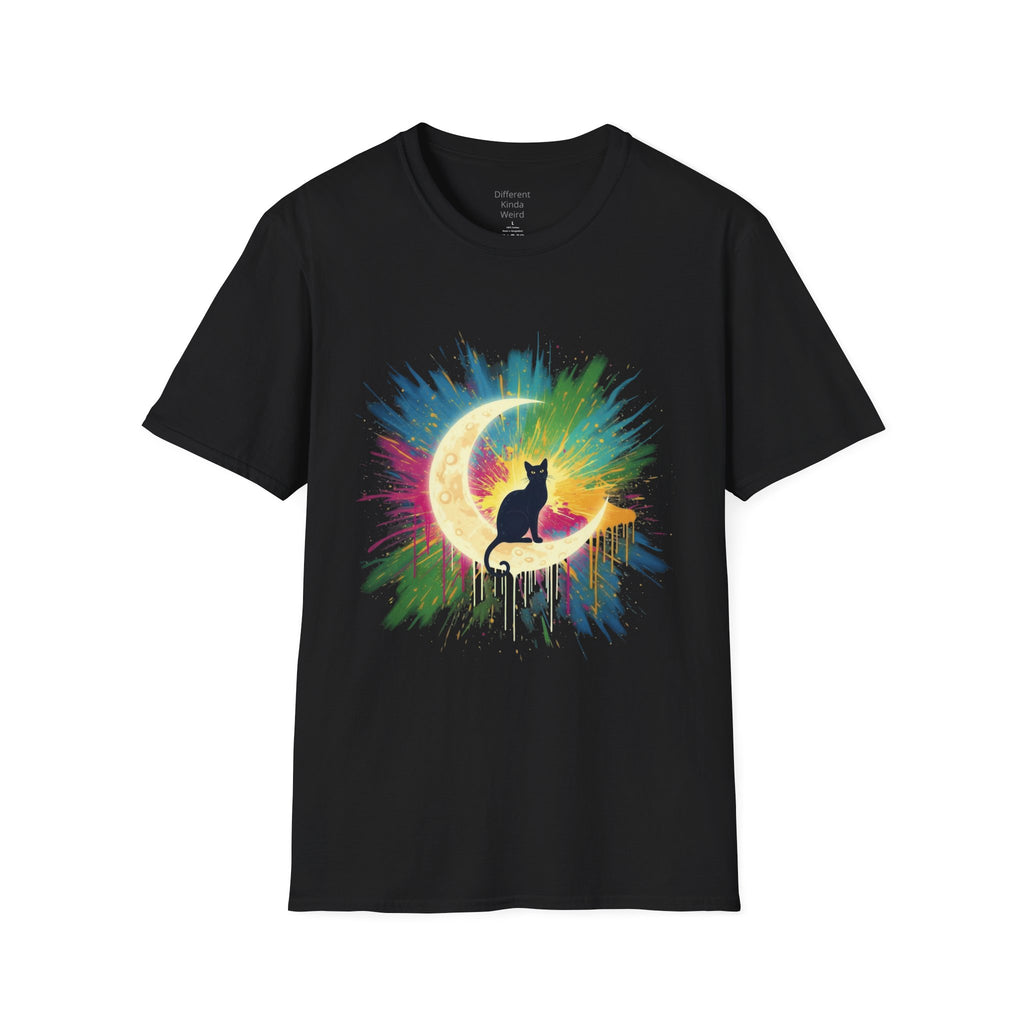 Cat Moonwatercolor T-Shirt — Colorful Crescent Moon Cat Tee