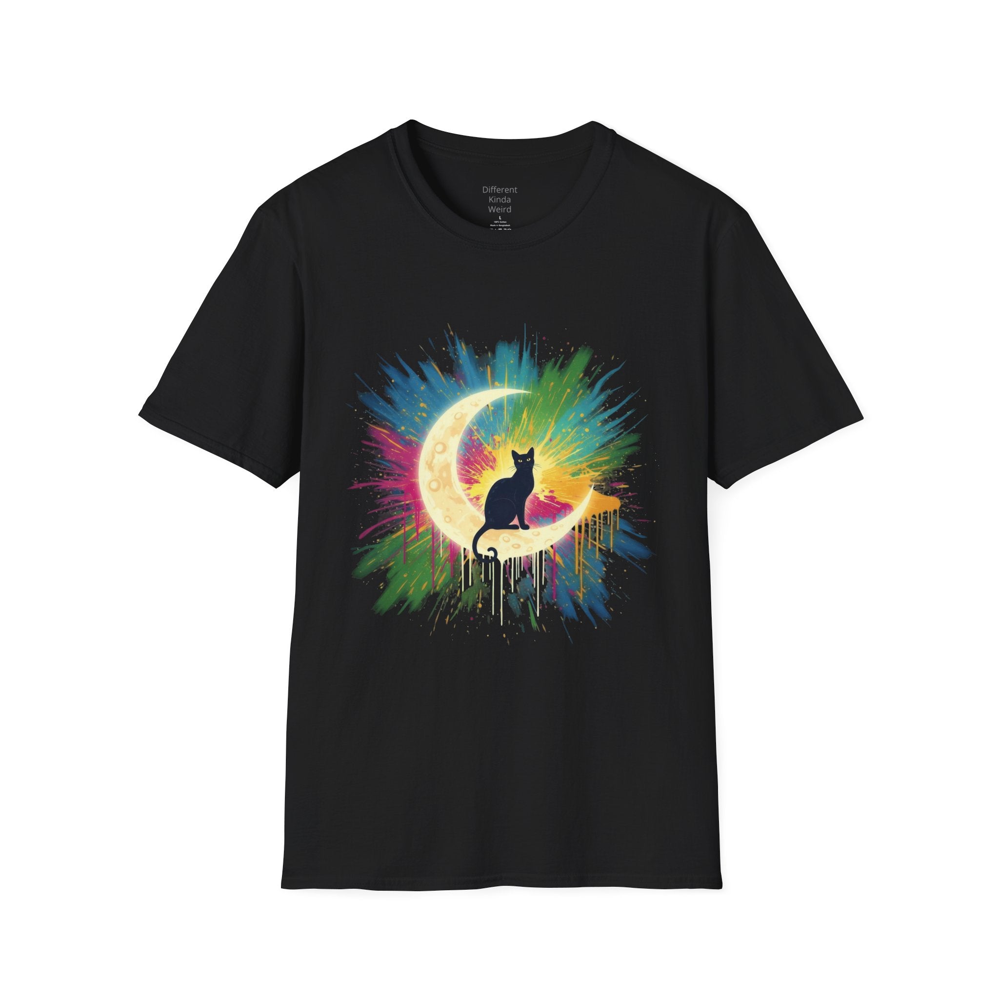 Cat Moonwatercolor T-Shirt — Colorful Crescent Moon Cat Tee