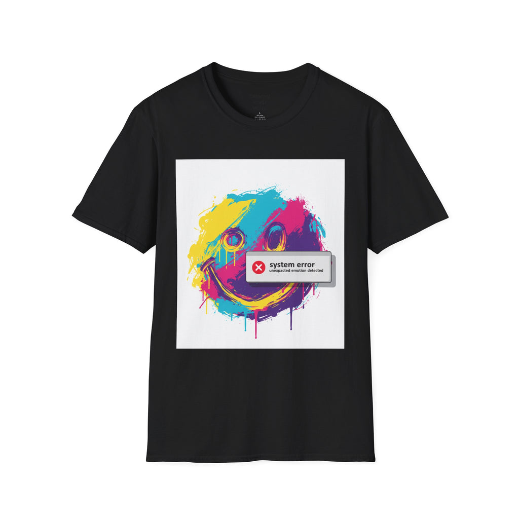 Graphic Tee — Colorful Drip Smiley with "System Error" Alert