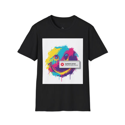 Graphic Tee — Colorful Drip Smiley with "System Error" Alert