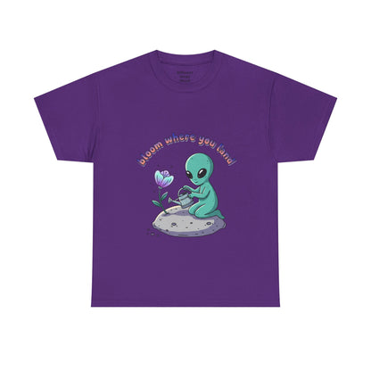 Alien Planting Tee — "Bloom Where You Land" Cute Alien Graphic T-Shirt