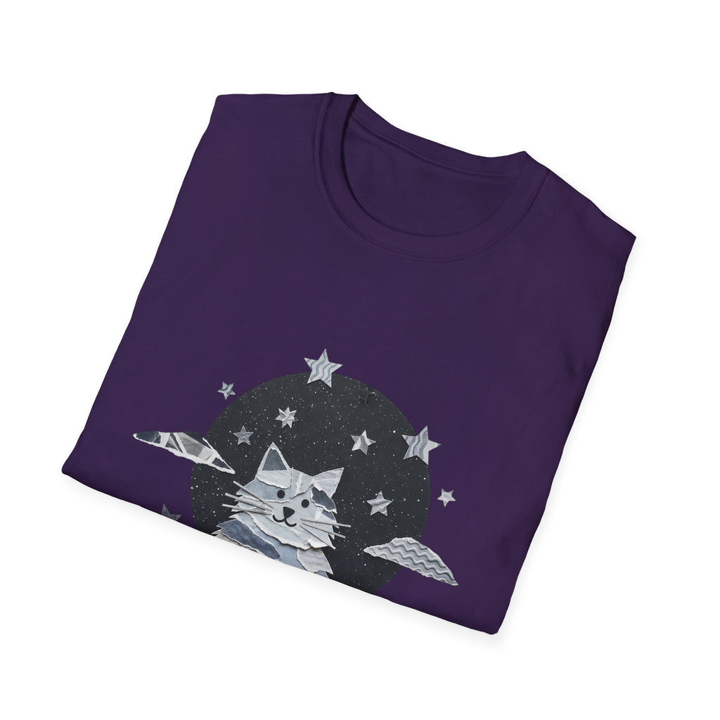 Celestial Cat Graphic Tee — Cute Space Cat T-Shirt with Stars
