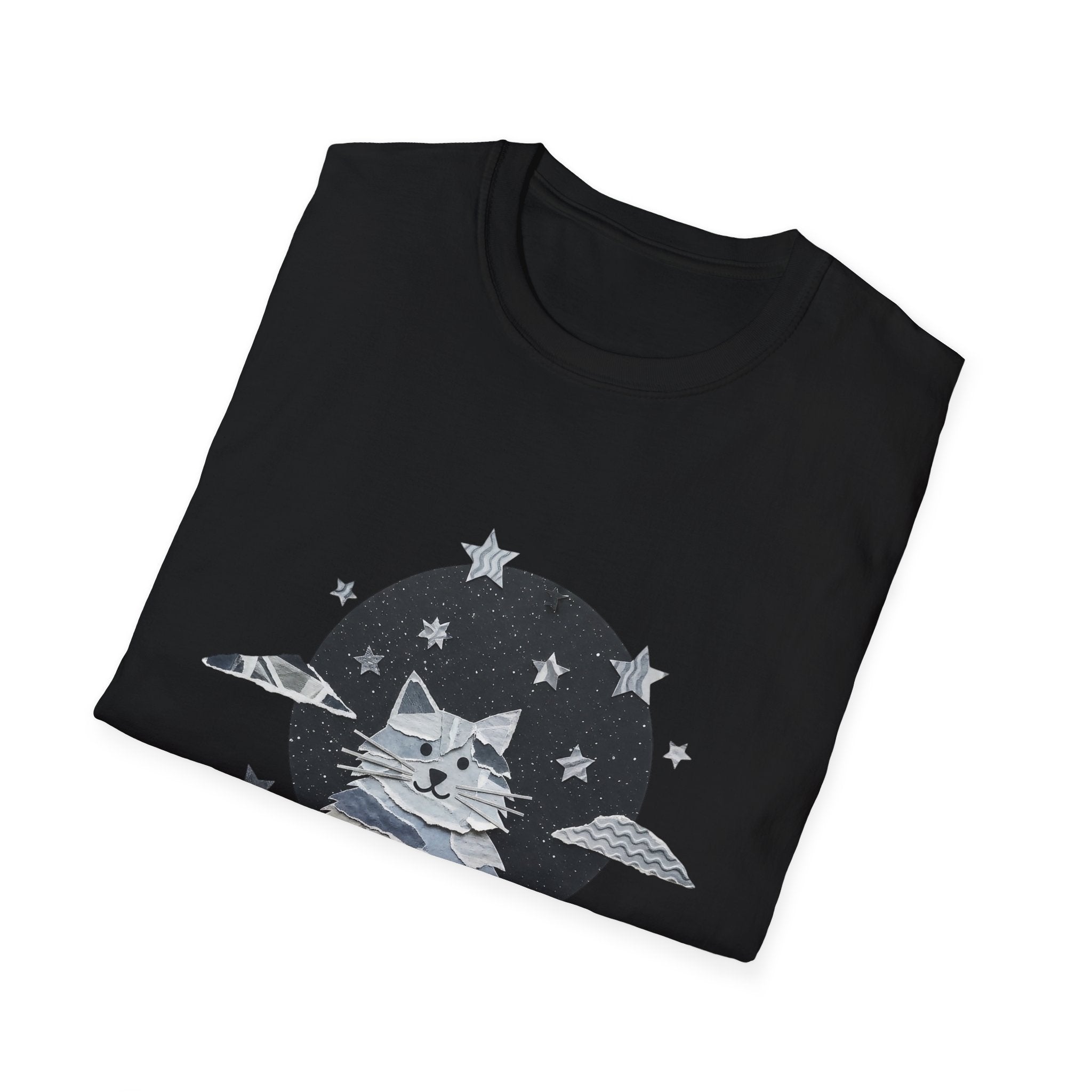 Celestial Cat Graphic Tee — Cute Space Cat T-Shirt with Stars
