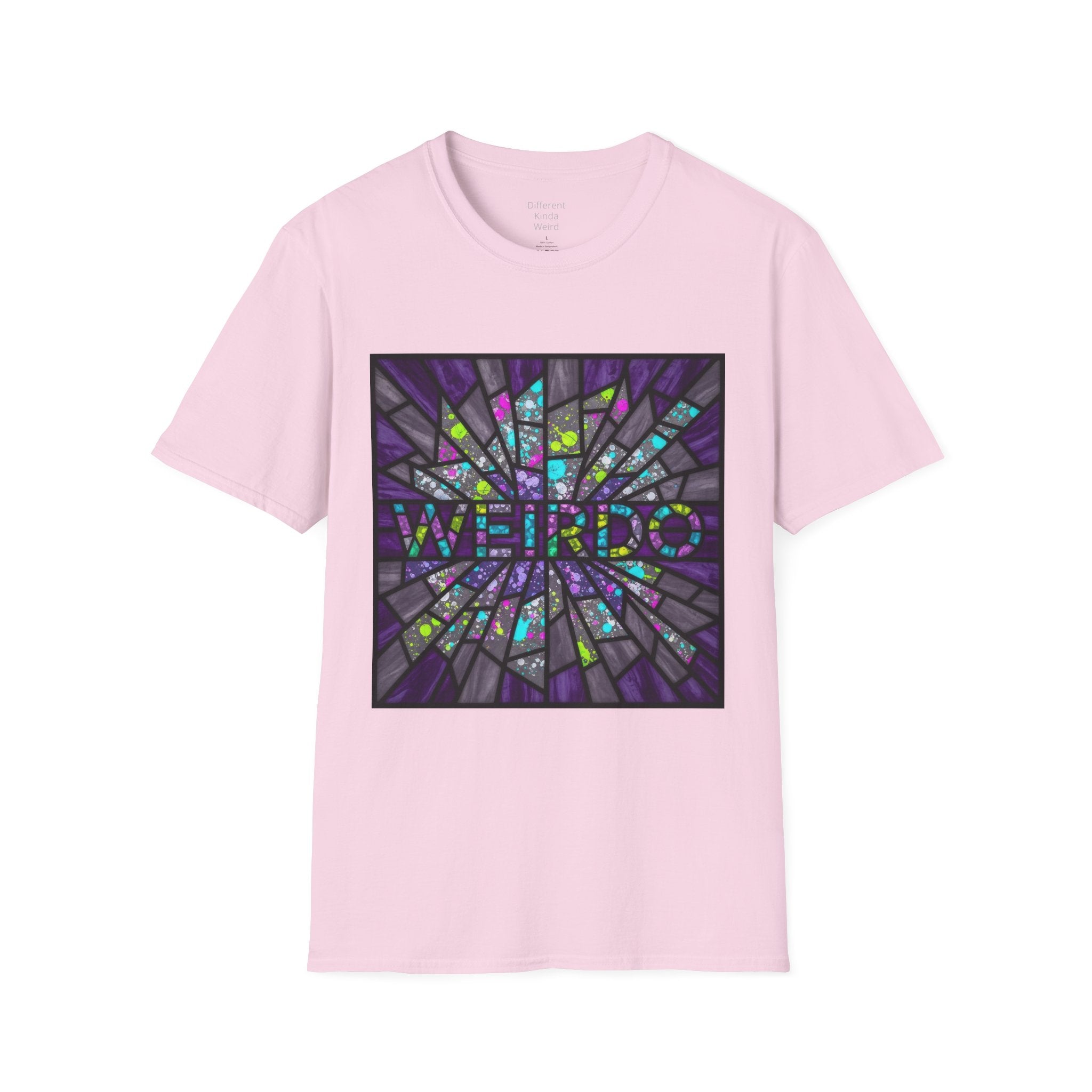 Weirdo Stained Glass T-Shirt — Colorful Mosaic 'WEIRDO' Graphic Tee