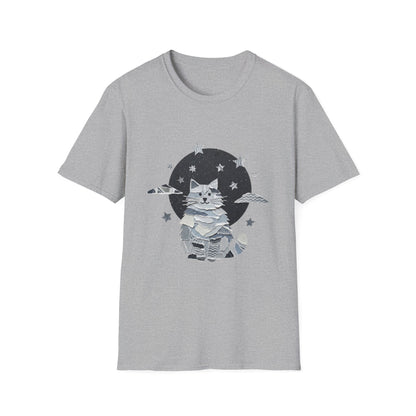 Celestial Cat Graphic Tee — Cute Space Cat T-Shirt with Stars