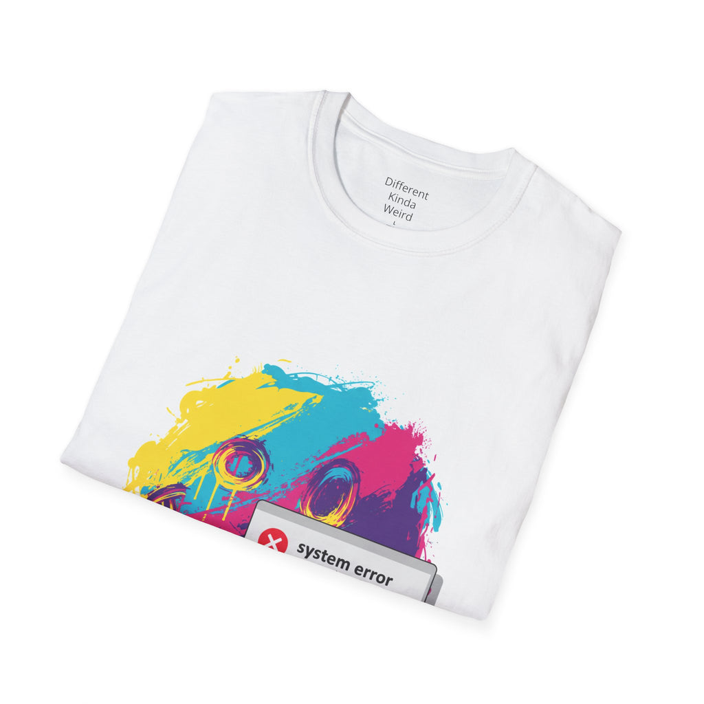 Graphic Tee — Colorful Drip Smiley with "System Error" Alert