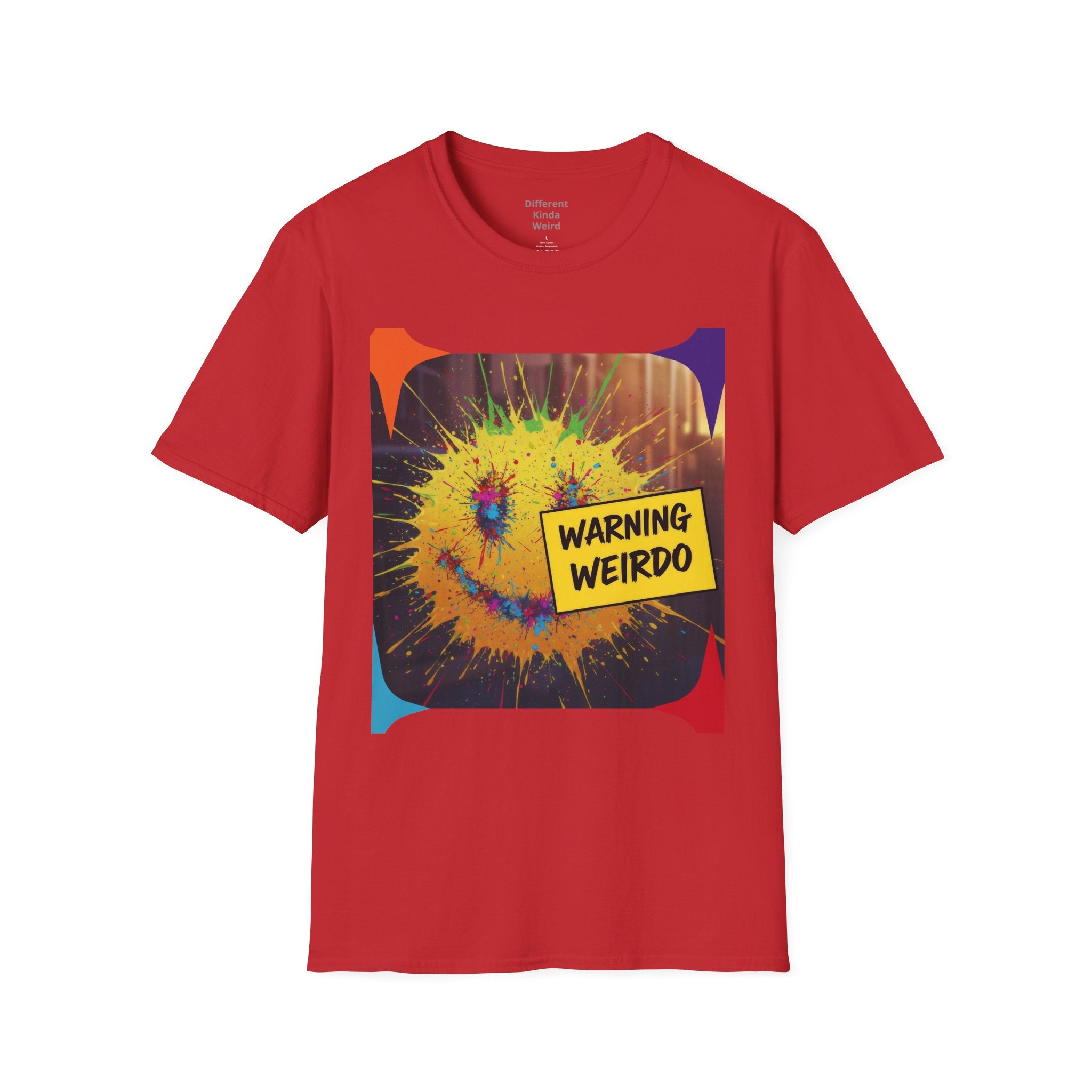 T-Shirt — "Warning Weirdo" Retro Smiley Graphic Tee