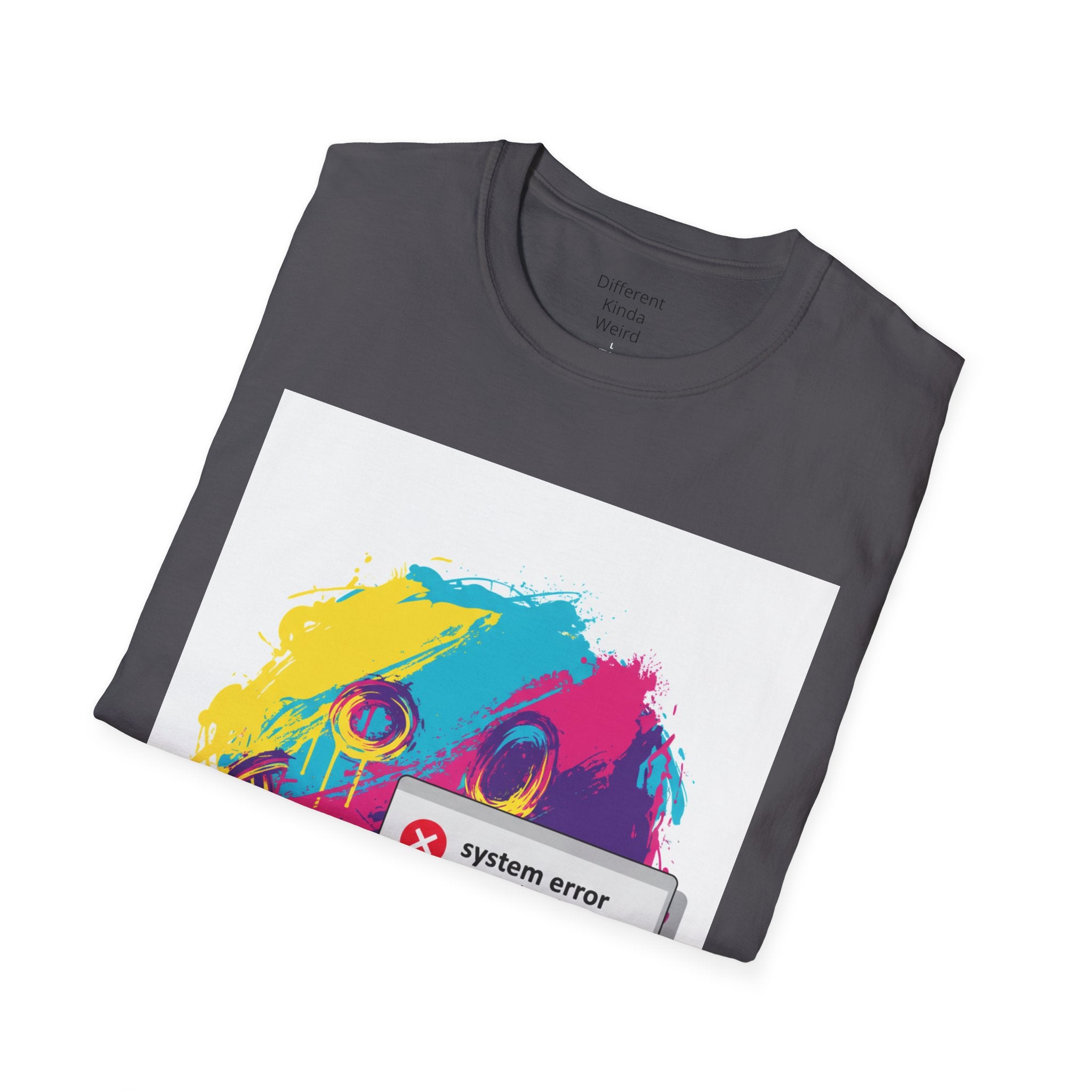 Graphic Tee — Colorful Drip Smiley with "System Error" Alert