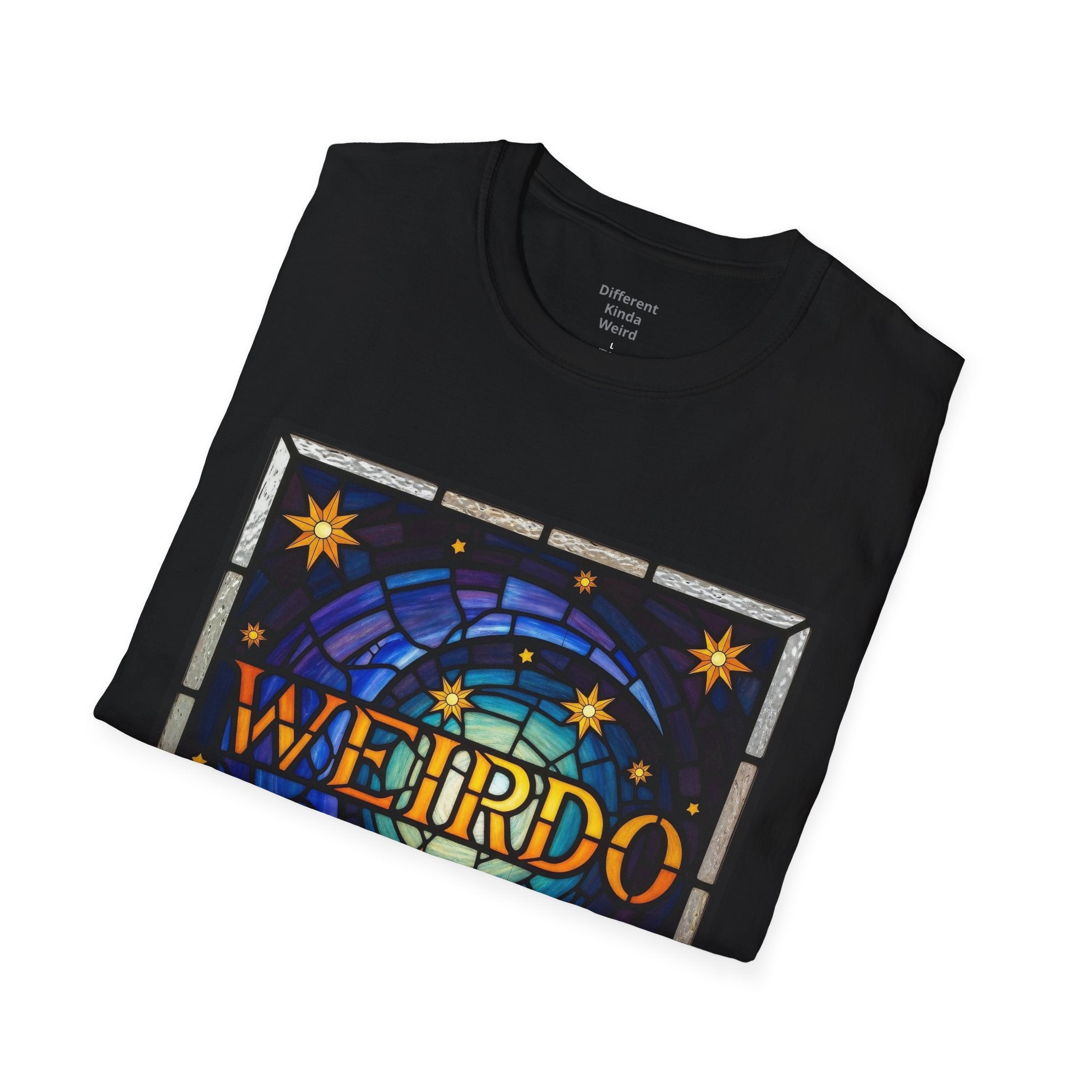 Weirdo Stained Glass Graphic T-Shirt — Retro Celestial Art Tee