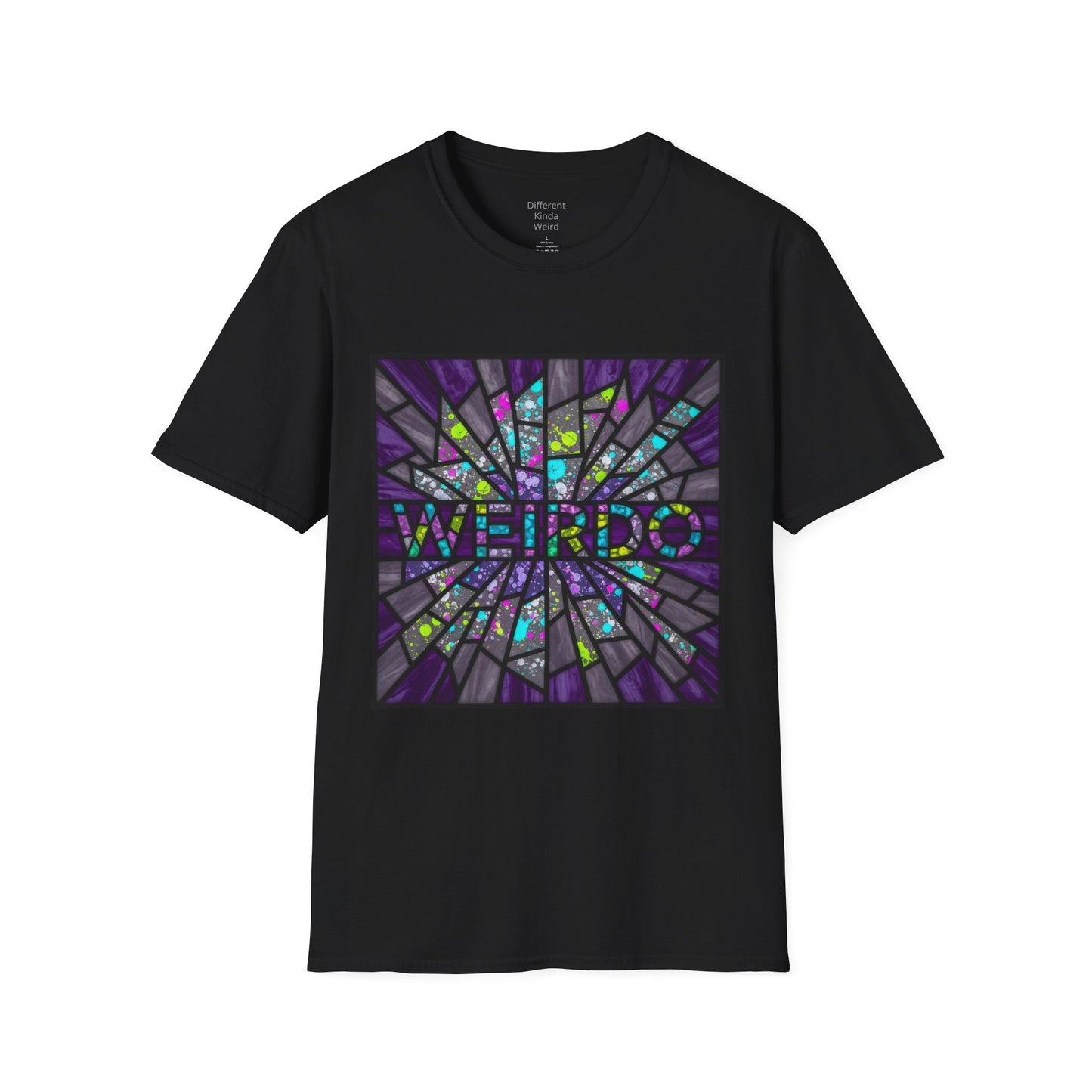 Weirdo Stained Glass T-Shirt — Colorful Mosaic 'WEIRDO' Graphic Tee