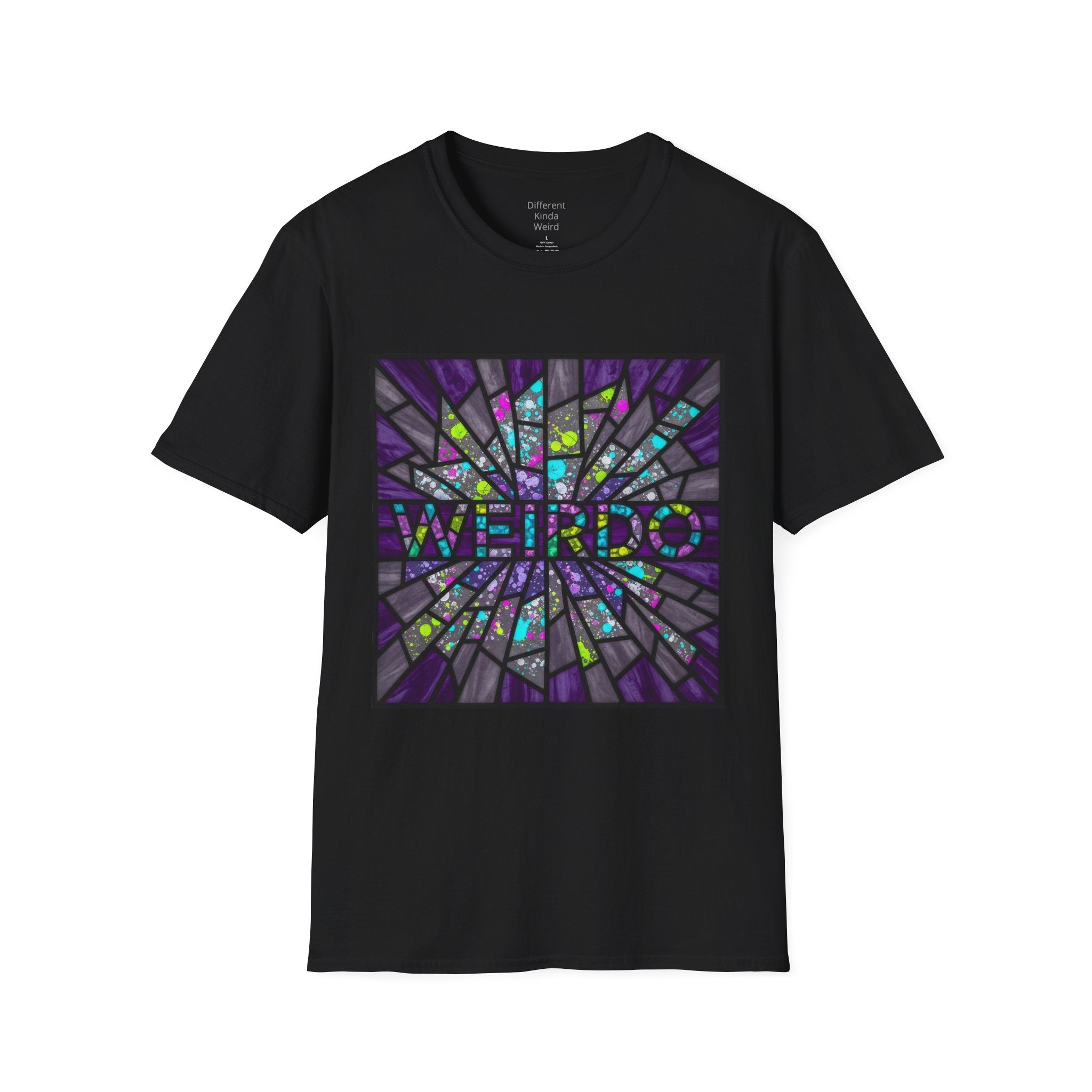 Weirdo Stained Glass T-Shirt — Colorful Mosaic 'WEIRDO' Graphic Tee