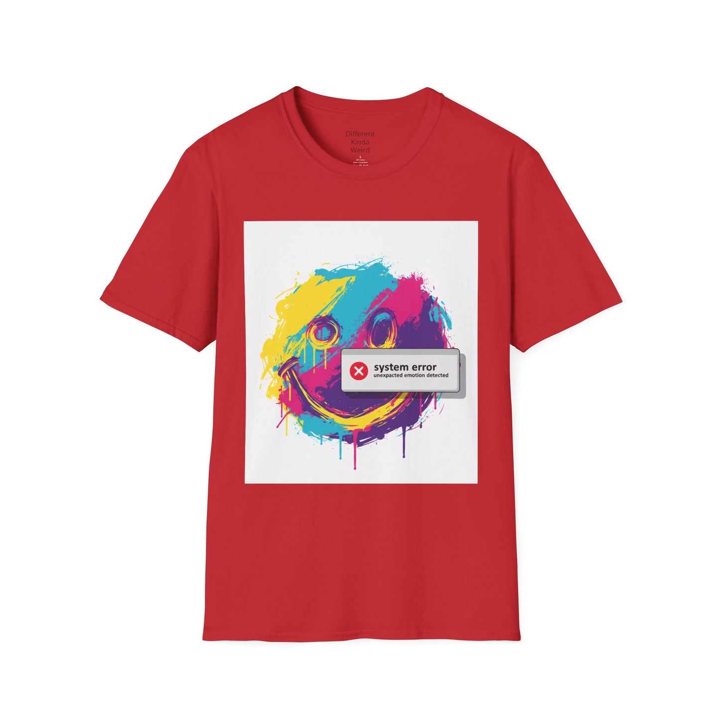 Graphic Tee — Colorful Drip Smiley with "System Error" Alert