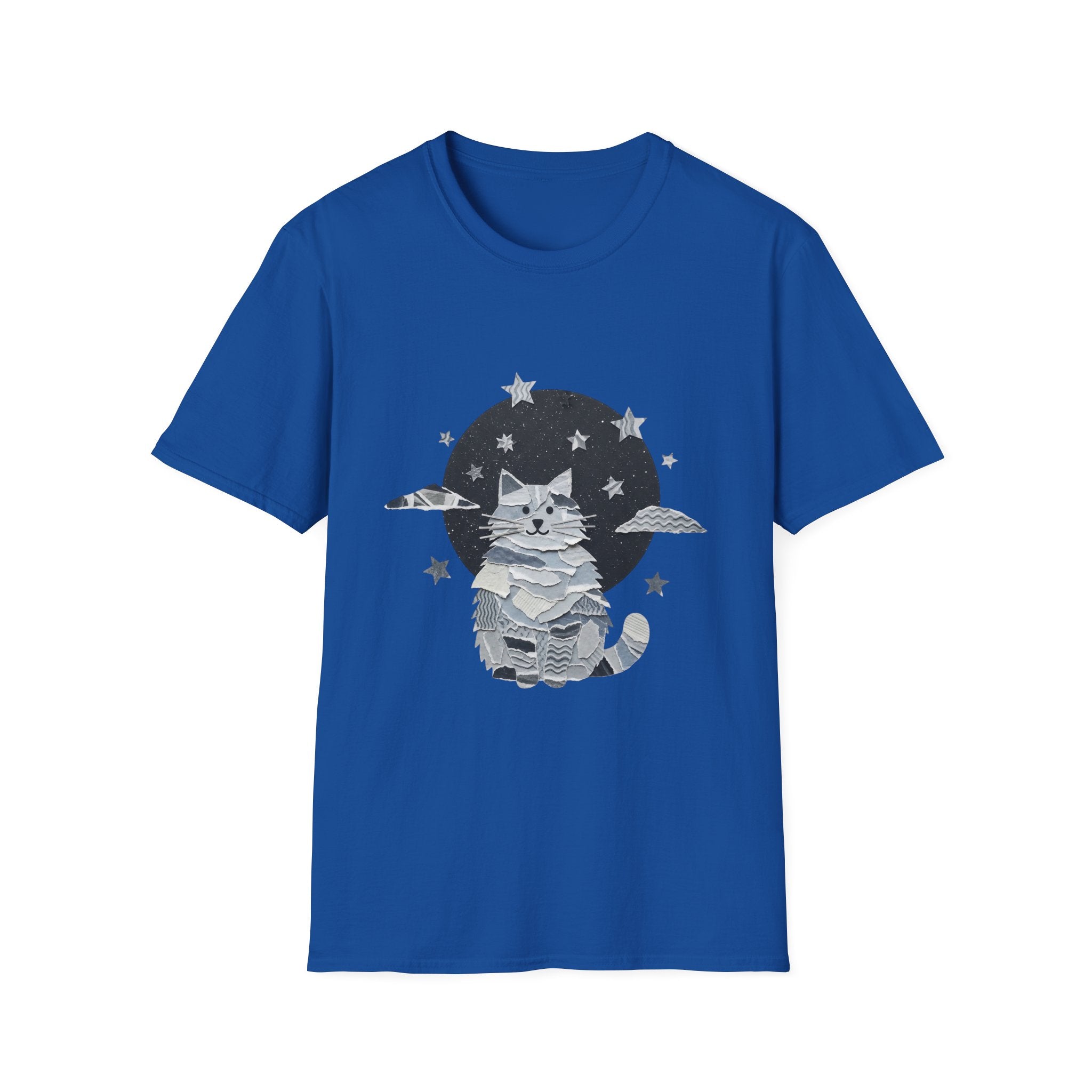 Celestial Cat Graphic Tee — Cute Space Cat T-Shirt with Stars