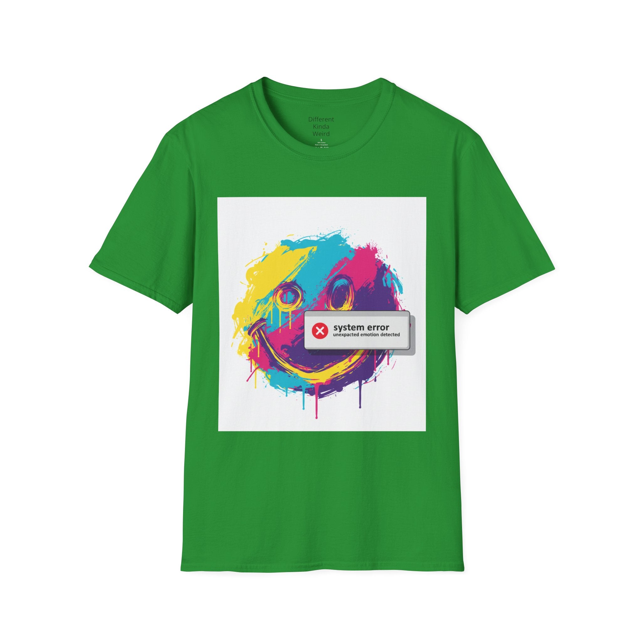 Graphic Tee — Colorful Drip Smiley with "System Error" Alert