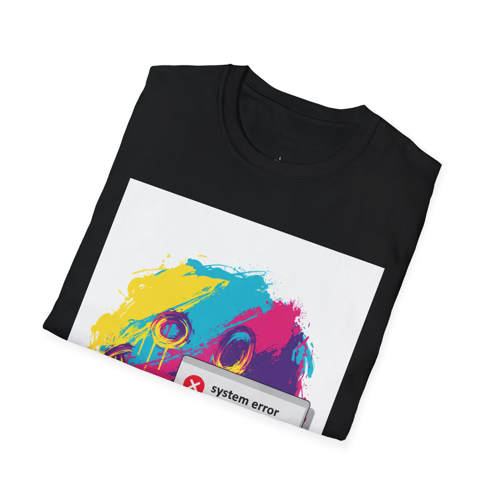 Graphic Tee — Colorful Drip Smiley with "System Error" Alert
